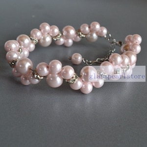 pale Pink pearl Bracelet,Glass Pearl Bracelet,Pearl Flower Bracelet,Wedding Bracelet,Crystal bracelet,Bridesmaid Bracelet, wedding Jewelry