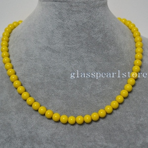 yellow pearl Necklace,8mm glass pearl Necklace,Wedding Necklace,bridesmaid necklace,yellow bead necklace,single strand yellow pearl necklace