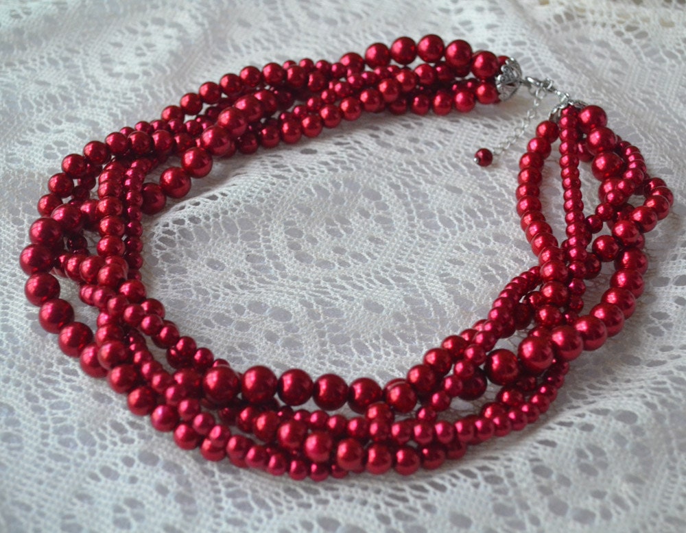 Burgundy red pearl necklace chunky pearl necklace Five Etsy