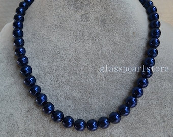 Einzigen Strang 10mm dunkelblau Farbe Glas Perle Halskette, Aussagenhalskette, Brautjungfer, verwenden Sie für Brautjungfer Zubehör in Ihrer Hochzeit