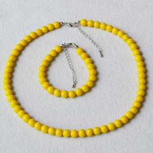 yellow pearl set,single strand yellow bead set,flower girl pearl set, yellow pearl bead set, bridesmaid yellow bead set, flower girl jewelry