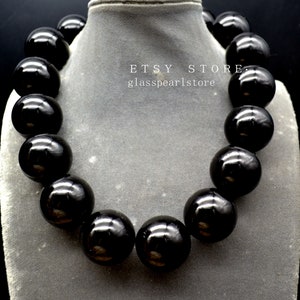 Big Black beads Necklace, Bold Necklace, man necklace,women necklace, dancing party necklace,large pearl necklace,30mm black beaded necklace