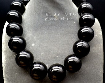 Big Black beads Necklace, Bold Necklace, man necklace,women necklace, dancing party necklace,large pearl necklace,30mm black beaded necklace