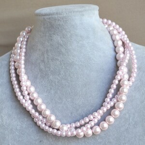 pink pearl Necklace,pink Glass Pearl Necklace, 3 rows Pearl Necklace,Wedding Necklace,bridesmaid necklace,pink glass pearl necklace.Jewelry