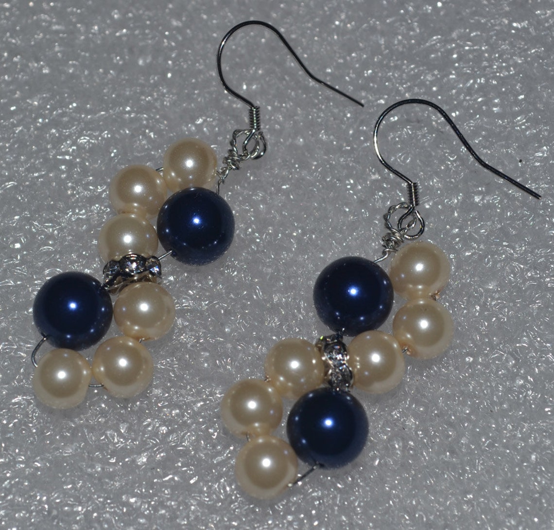 Champagne and navy pearl earringsmixed color pearl earrings Etsy