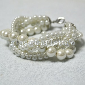 FIVE stand twist Glass PEARL bracelet, white Pearl bracelet, wedding jewelry,bridesmaid bracelet,women bracelet,,bridal party