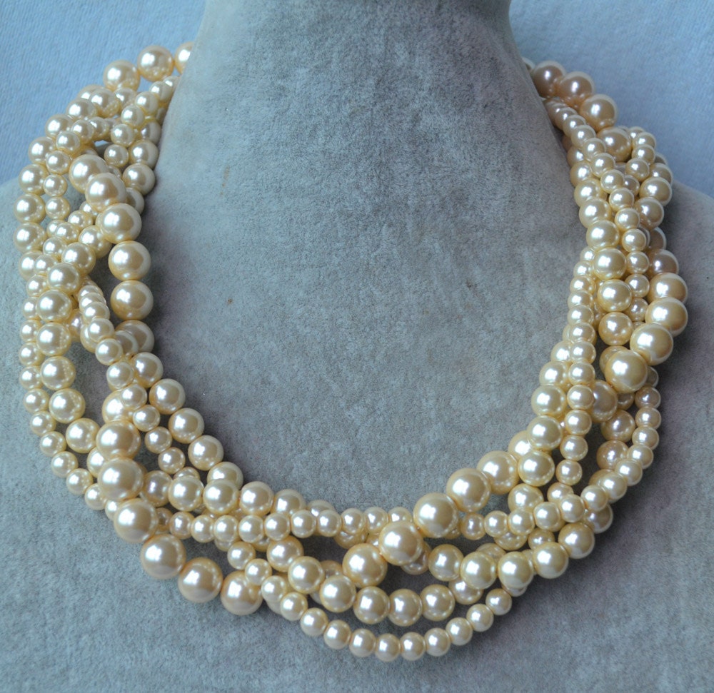 champagne pearl necklace five strand champagne Glass Pearl Etsy