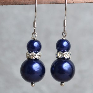 navy blue pearl earrings, dangling pearl earrings, glass pearl earrings, Wedding earrings, bridesmaid earrings, Cheap Pearl Jewelry