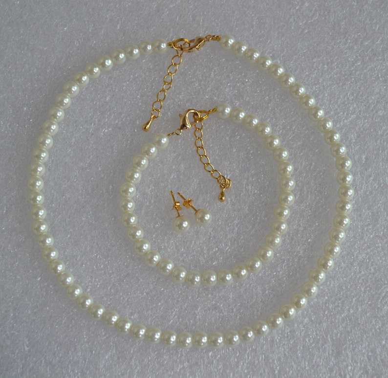 glass pearl set,flower girl pearl set pearl set glass pearl with gold clasp set wedding jewelry set,bridesmaid jewelry set pearl set