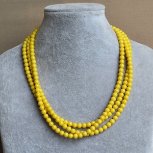 yellow Pearl Necklace ,3 Strands Necklace,Wedding Necklace,yellow glass pearl necklaces.Pearl Jewelry,Bridesmaid Jewelry,Wedding Party