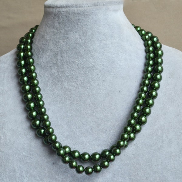 Green Pearl Necklace Etsy