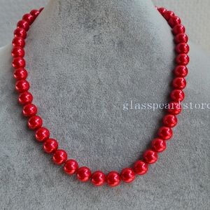 Single Strand 10 mm Red Glass Pearl Necklace, bridesmaid necklace, statement necklace, women jewelry,use for bridesmaid accessory in wedding