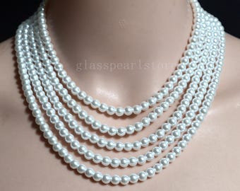 Pearl Necklace,Glass Pearl Necklace,5 Strands 8mm Pearl Necklace, Jewelry,Bridesmaid ,Wedding,gift