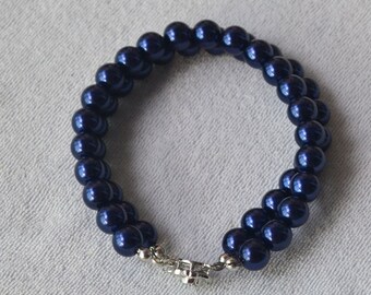 Navy Blau Perlenarmband, 2 reihige Glasperlen, Hochzeitsschmuck