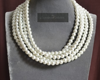 8mm ivory pearl necklace,single strand glass pearl necklace,wedding necklace,bride pearl necklace,statement necklace,long necklace