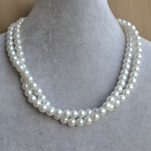 white pearl Necklaces,Glass Pearl Necklace,ivory pearl necklaces,two strangs Pearl Necklace,Wedding Necklace,bridesmaid necklace,Jewelry