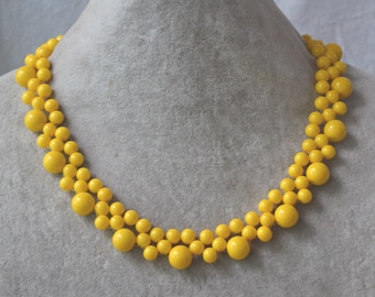Yellow Glass Pearl Bead Necklace, Bridesmaid Jewelry