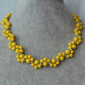 yellow Necklace,Glass Pearl Necklace,yellow Pearl flower Necklace,Wedding Necklace,bridesmaid jewelry, yellow bead necklace, cheap pearl