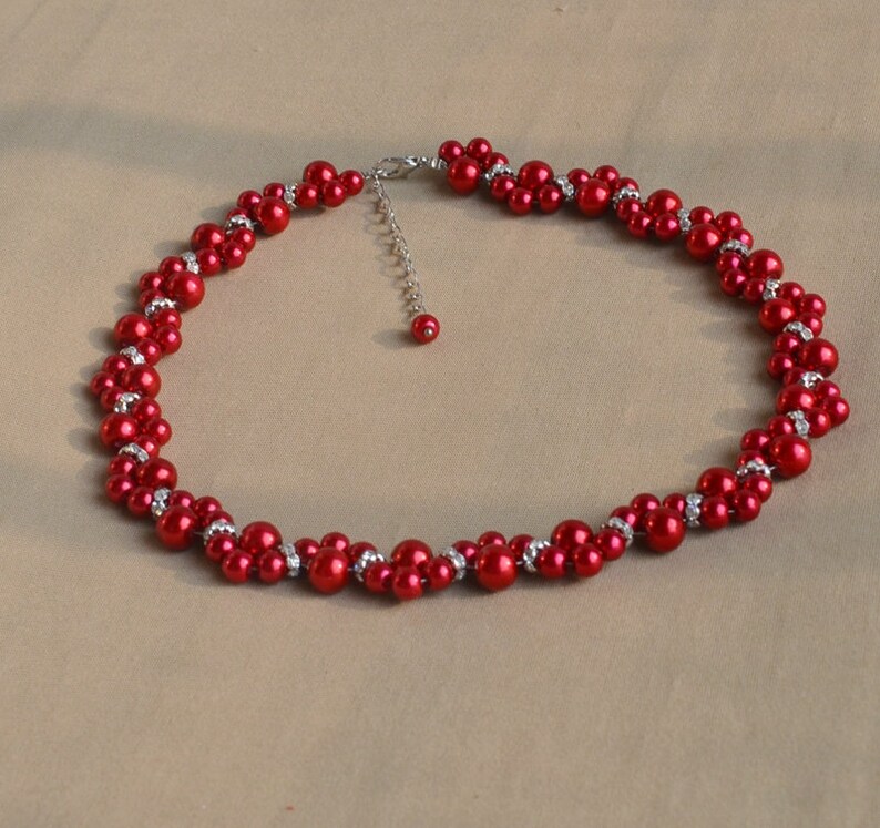 Collar de perlas rojas de color burdeos collar de perla de