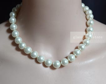 Ivory Glass Pearl Necklace, Bridal Wedding Jewelry