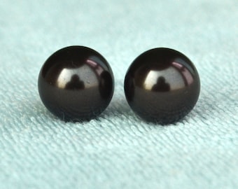 Schokolade Braun Perle Ohrstecker, Glas Perle Ohrstecker, dunkelbraune Farbe Perlen Ohrringe, Hochzeit Ohrringe, Brautjungfer Ohrringe