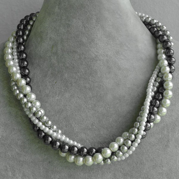 mixed color pearl necklace,four strands mixed gray bead necklace,wedding statement necklace,cheap pearl necklace,faux pearl necklace