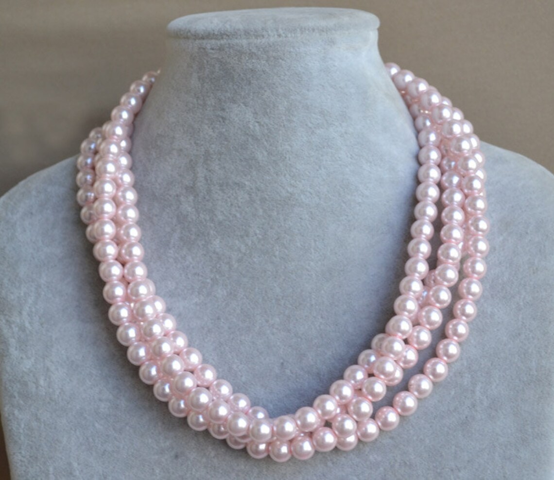 Collar de perla rosa collar de perlas de vidrio collar de Etsy