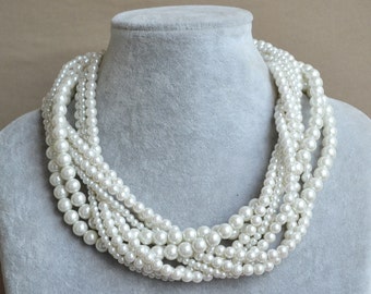 Elfenbein Perlen Halskette, Glasperlen Halskette, 8 Reihen Perlen Halskette, Perlen Halskette, Geschenk,Hochzeit Halskette,Brautjungfern Halskette,Schmuck