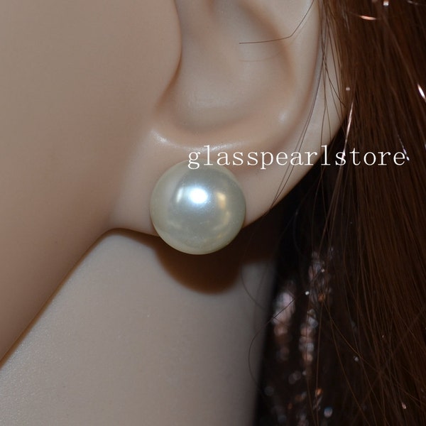 huge pearl stud earrings,12mm earrings,white or ivory pearl earrings.Glass Pearl earrings,bridesmaid earrings,wedding Jewelry
