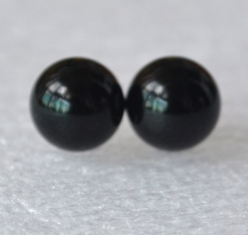big black pearl earrings 10mm black bead earring,round pearl black stud earrings,bridesmaid earrings,Black Glass Pearl earrings