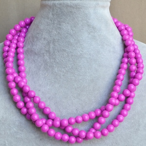Hot pink pearl Necklace,Rose Red Pearl Necklace,Glass Pearl Necklace,Triple Pearl Necklace,bridesmaid necklace,wedding party necklace