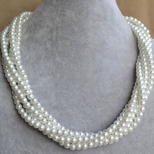 white pearl Necklace,Glass Pearl Necklace, five strangs Pearl Necklace,Wedding Necklace,bridesmaid necklace,Jewelry