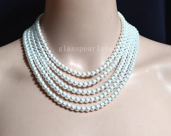 Pearl Necklace,Glass Pearl Necklace,5 Strands Pearl Necklace, Jewelry,Bridesmaid ,Wedding,gift