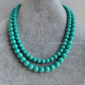 two lines turquoise bead necklace, 2 row double strand turquoise glass pearl Necklaceturquoise color necklace,statement necklace