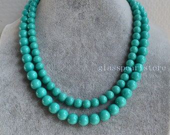 two lines turquoise bead necklace, 2 row double strand turquoise glass pearl Necklaceturquoise color necklace,statement necklace
