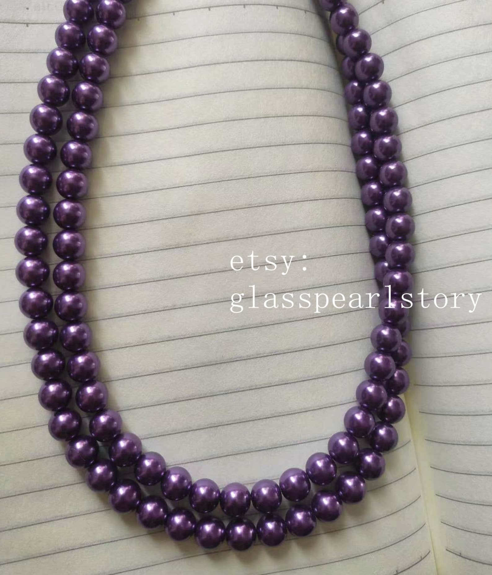 Double Strand Glass Pearl Necklace Two Row Pearl Necklace Etsy