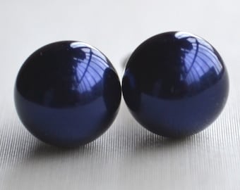 Navy Blue Pearl Earrings,6mm 8mm 10mm navy glass Pearl earrings, statement earrings, navy beaded earrings, navy color earrings,navy earrings