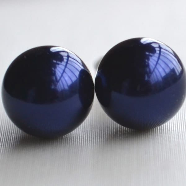 Navy Blue Pearl Earrings,6mm 8mm 10mm navy glass Pearl earrings, statement earrings, navy beaded earrings, navy color earrings,navy earrings