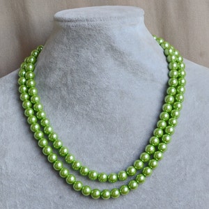 lime green pearl Necklace,Glass Pearl Necklace, two strands Pearl Necklace,Wedding Necklace,bridesmaid necklace,Jewelry