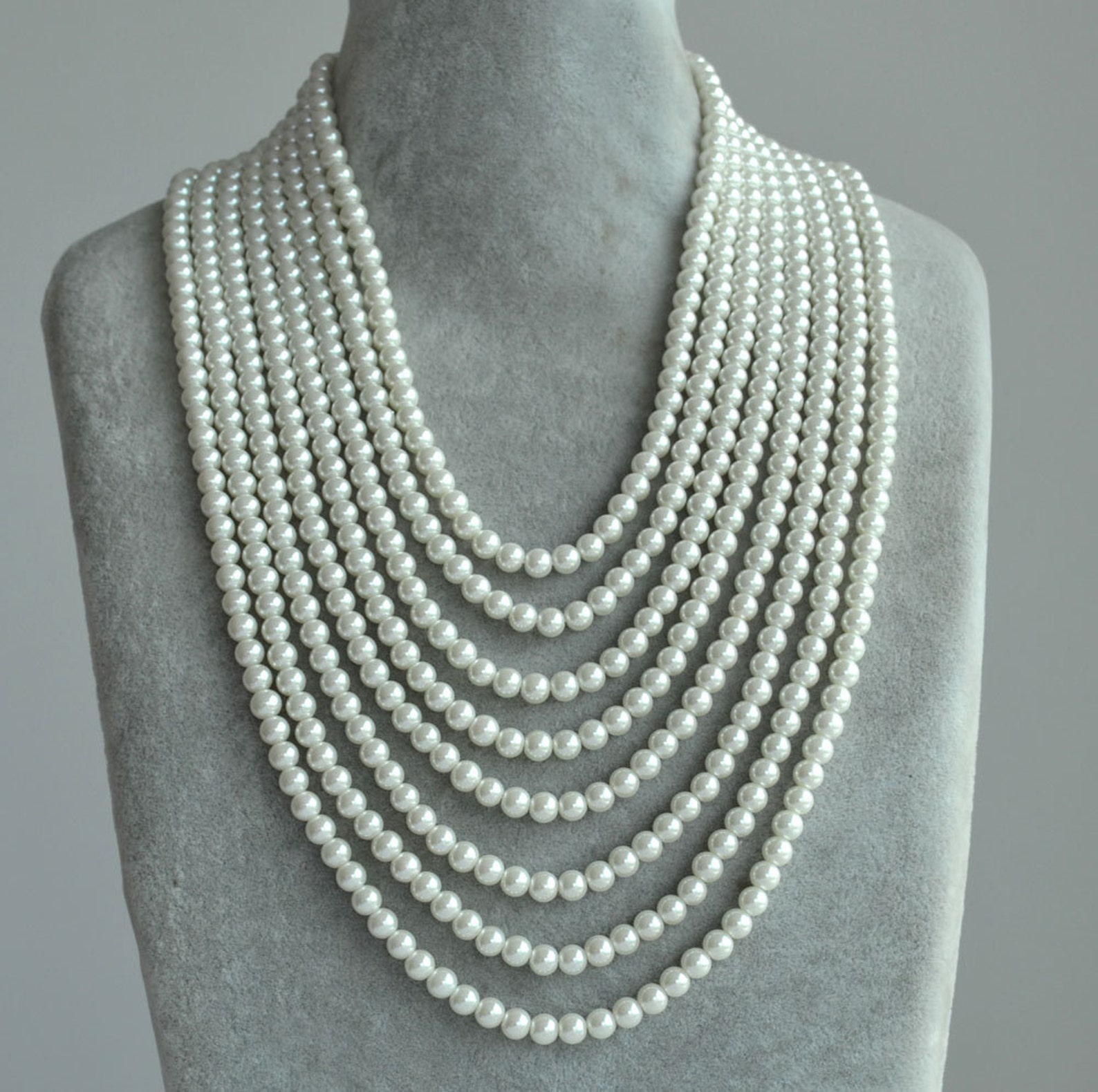 Eight Strands Pearl Necklace1626 Inch 8 Row 6mm Pearl Etsy