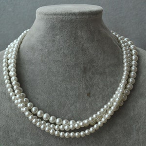 Elfenbein Perlenkette,Glasperlenkette,Perlenkette,3 Reihen Perlenkette,Hochzeitskette,Brautjungfer Halskette,Schmuck