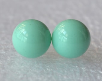 Baby Blue Pearl Stud Earrings, Ligth Blue color Beaded Earrings, Wedding Earrings, Bridesmaid Earrings, Minte Blue Bead Necklace