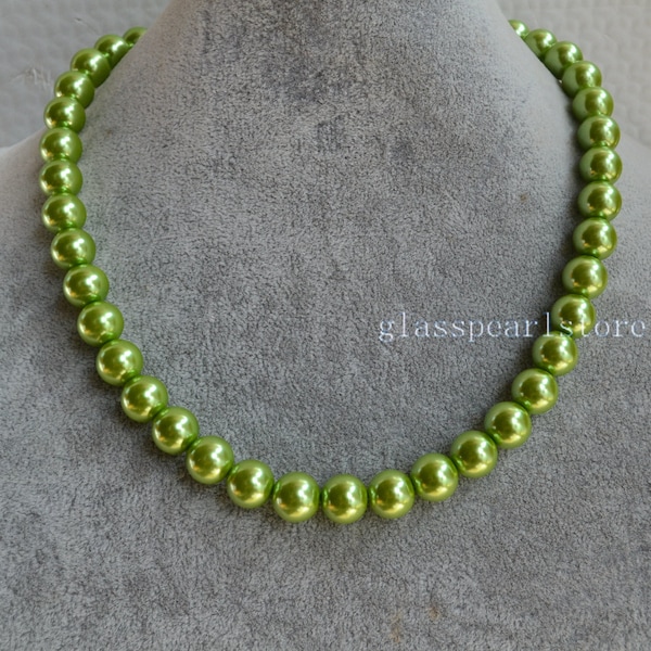 Einzelne Strang 10 mm lime grün Glas Perle Halskette, Brautjungfer, Statement Halskette, Schmuck, verwenden Sie für Brautjungfer Zubehör in Hochzeit