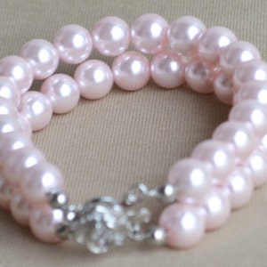 pale pink Pearl Bracelet, 2 rows Pearl Bracelet,Wedding Bracelet,Bridesmaid Bracelet,Jewelry,pearl Bracelet, Maid of honor jewelry