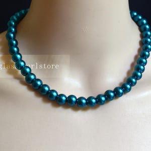 Single Strand 10 mm teal Glass Pearl Necklace, bridesmaid necklace, Statement Necklace, jewelry,use for bridesmaid accessory in wedding