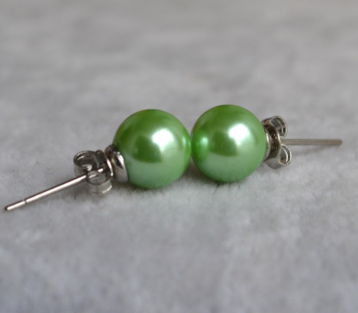 Green Pearl Earringsglass Pearl Earrings8mm Pearl Etsy