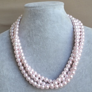 pink pearl Necklace,3 rows Pearl Necklace,Wedding Necklace,bridesmaid necklace,Pale Pink Necklace,pink glass pearl necklace.Jewelry