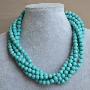 Türkis Perlenkette, Glasperlen Halskette, Choker Halskette, 5 Reihen Perlenkette, Hochzeit Halskette, Brautjungfern Halskette, Schmuck