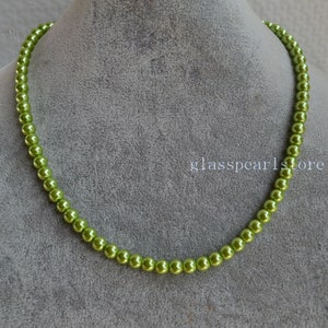 single strand 6 mm lime green color glass pearl Necklace, statement necklace,flower girl necklace,use for bridesmaid accessory in wedding