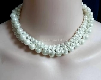 Collar de perlas de cristal color marfil, joyería nupcial de cuatro hilos